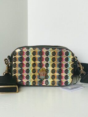 Kurt Geiger Small Kensington Gold Camera Bag Crystal Eagle Crossbody